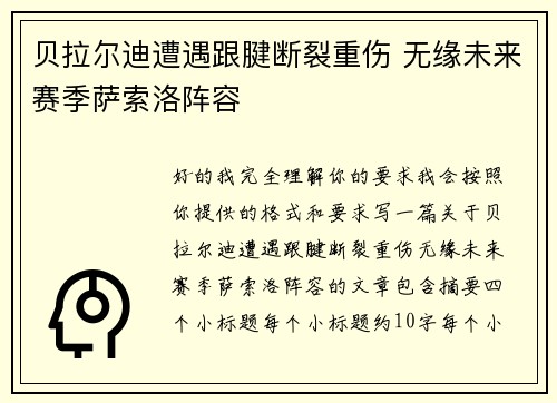 贝拉尔迪遭遇跟腱断裂重伤 无缘未来赛季萨索洛阵容